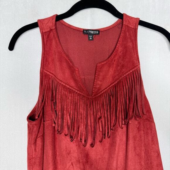 EXPRESS / burnt orange faux suede fringe tank mini dress / M - Picture 3 of 8
